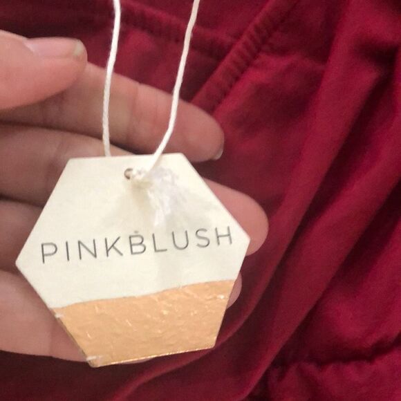 NWT PINKBLUSH Red maternity dress ruched side, long poly spandex size S - Picture 4 of 6